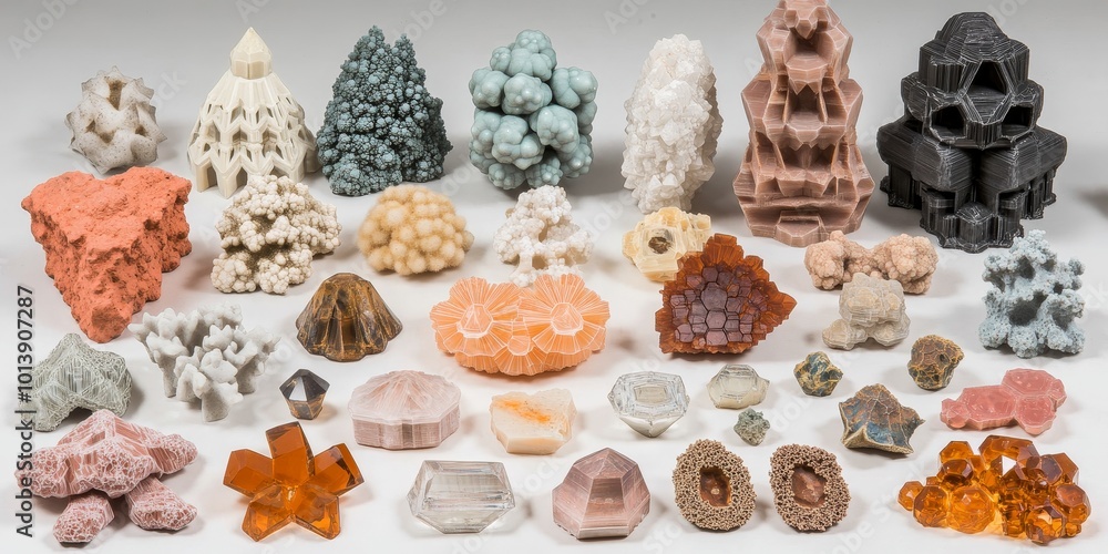 Aufkleber silicate structures: depict the various silicate molecular structures found in minerals, showcasing 
