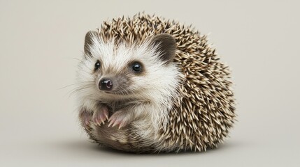 Obraz premium Curled Hedgehog on Neutral Background