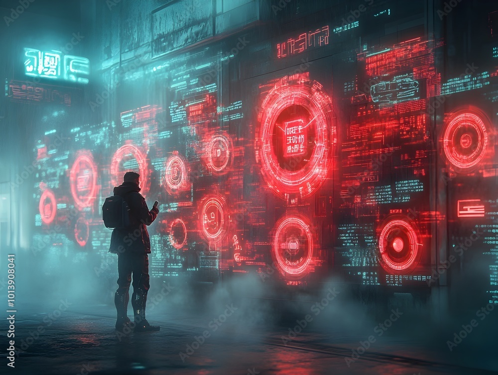 Poster captivating digital wonderland with floating data orbs mesmerizing holographic displays and futurist