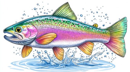 Fototapeta premium Rainbow trout fish jumping with splashing in water
