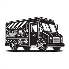 Food truck silhouette on white background
