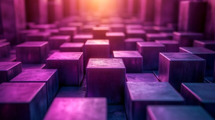 Obraz premium Abstract geometric purple cubes under warm light, futuristic art concept