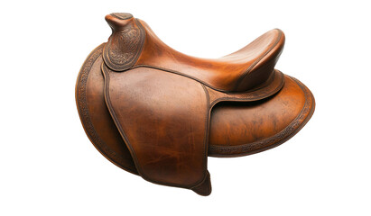 Vintage leather saddle on transparent background