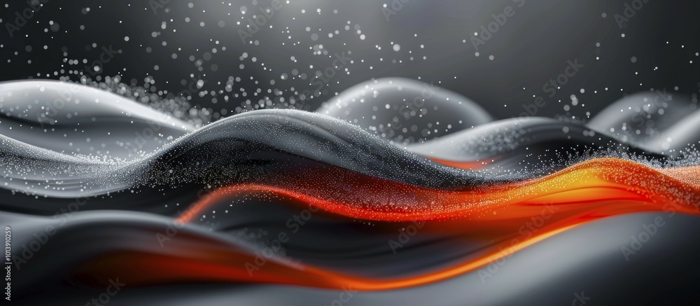 Poster flowing black and orange waves with a fluid, glossy texture create a dynamic and futuristic atmosphe