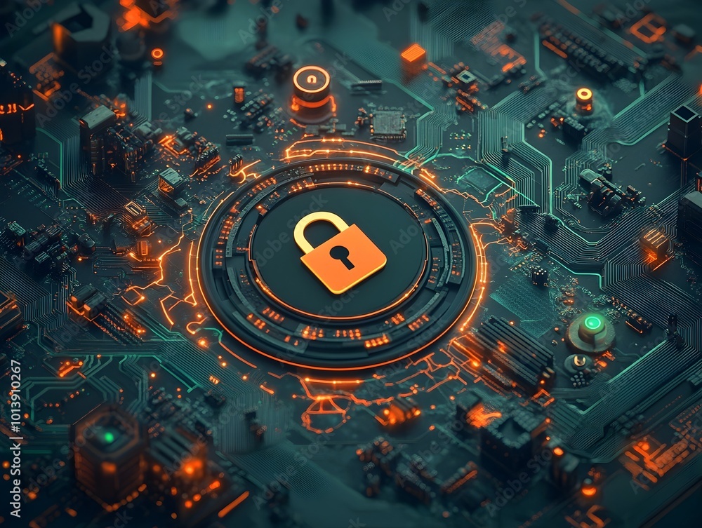 Poster robust global digital infrastructure with secure worldwide internet connectivity protected by padloc