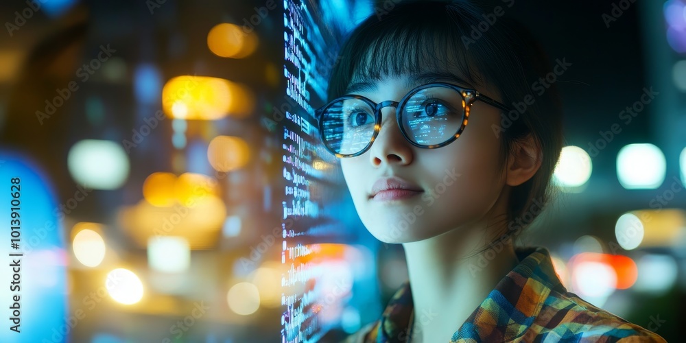 Leinwandbilder AI-Assisted Decision Making: Depict a business professional analyzing data on a screen with AI-generated insights, emphasizing data-driven decisions.