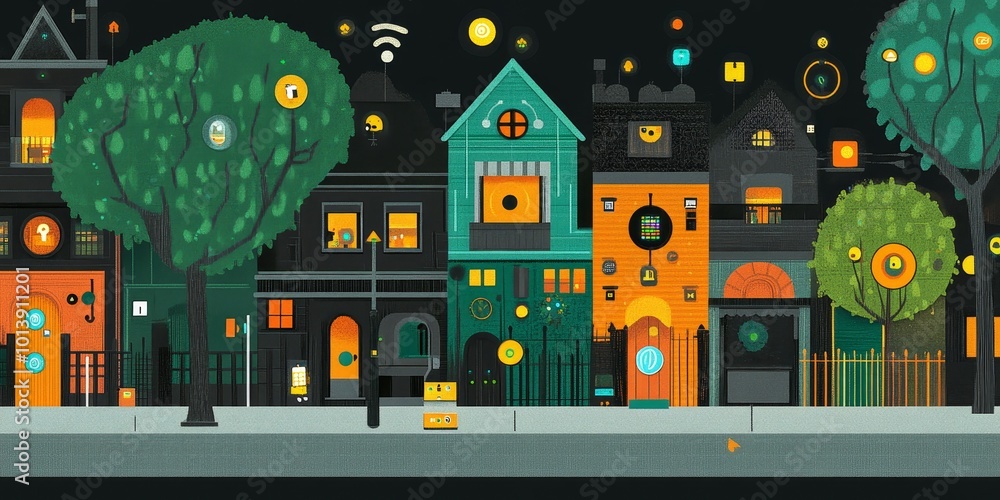 Leinwandbilder IoT Network Diagram: Illustrate a visual diagram showing interconnected IoT devices, such as wearables, appliances, and sensors in a home environment.