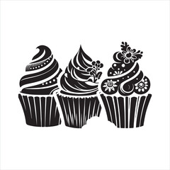 Cupcakes silhouette on white background
