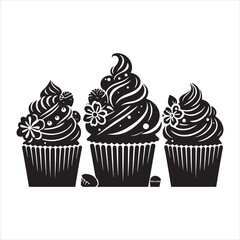 Cupcakes silhouette on white background
