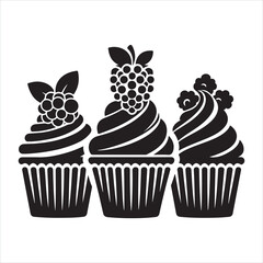 Cupcakes silhouette on white background
