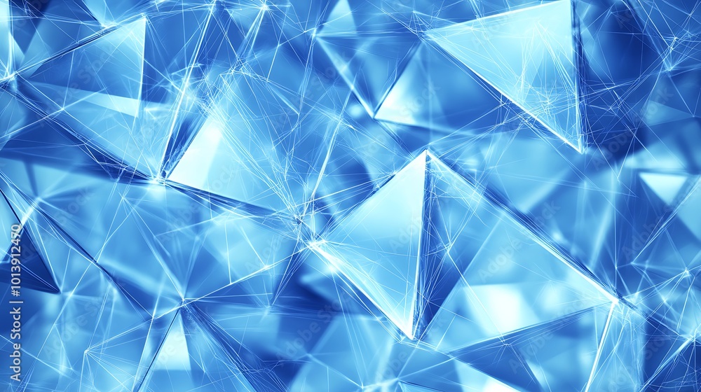 Poster Abstract blue geometric background of glowing connected triangles with a subtle pattern of lines.