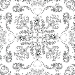 Hand drawn seamless floral pattern on a white background, vector textile template