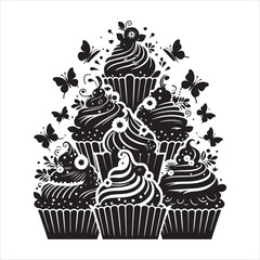Cupcakes silhouette on white background

