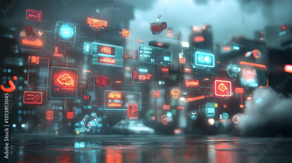 Aufkleber stunning layered digital landscape with planes and flowing data streams representing the interconnec