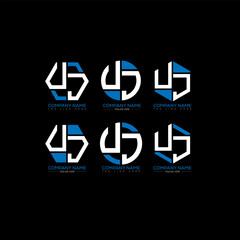 UJ minimalist and classic logo set design.UJ monogram polygonal and circle shape vector. UJ unique design.