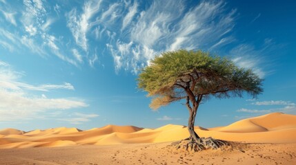 Single, one tree in the desert. Illustration generated by ai