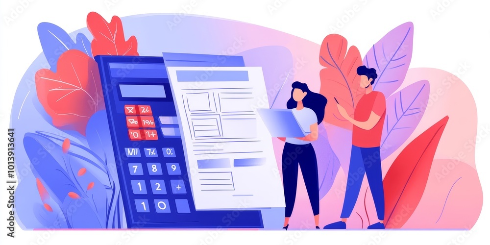 Poster tax filing process: create an image of an accountant assisting a client with tax preparation, surrou