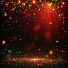 New Year's dark red background with gold sparkles and bokeh lights