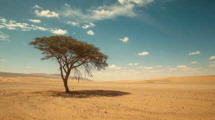 Single, one tree in the desert. Illustration generated by ai