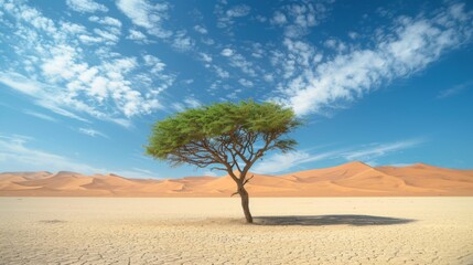 Single, one tree in the desert. Illustration generated by ai