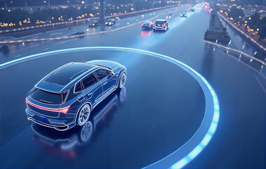 Advanced Driver Assistance Systems (ADAS) 3D rendering visualization.sensor and camera systems of autonomous car, driverless vehicle. 3D illustration. infotaintment. generic cars.