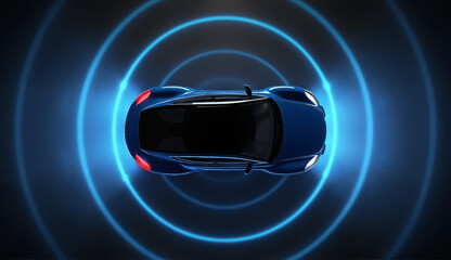 Advanced Driver Assistance Systems (ADAS) 3D rendering visualization.sensor and camera systems of autonomous car, driverless vehicle. 3D illustration. infotaintment. generic cars.