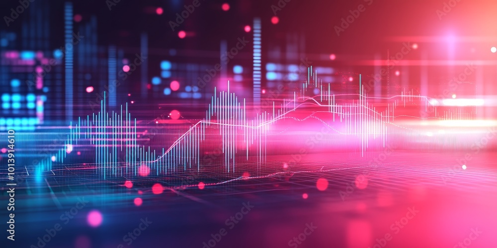 Poster dynamic market line chart: depict a real-time line chart with a fluctuating line representing stock 