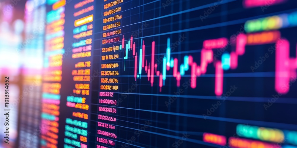 Poster dynamic market line chart: depict a real-time line chart with a fluctuating line representing stock 