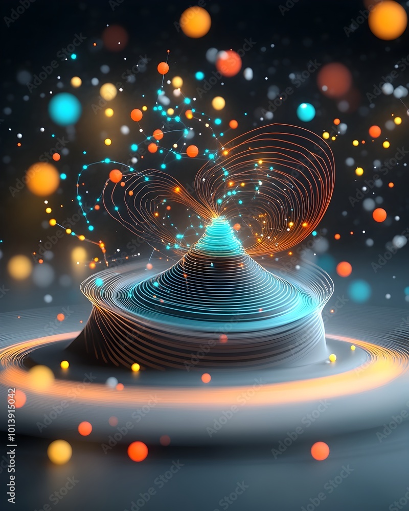 Poster vibrant digital playground filled with swirling data particles playful 3d wireframe structures holog
