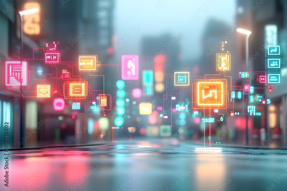 Poster striking digital of an ethereal dreamlike environment with prismatic fractals luminous data lattices