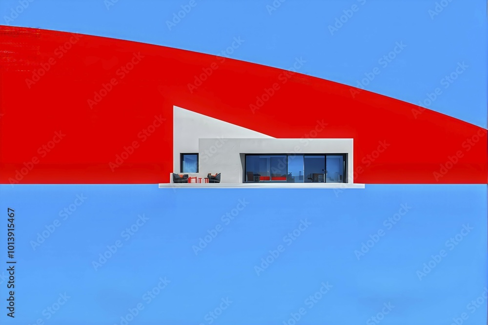 Poster ai generated minimalistic architecture house design in monochrome grey structure with vibrant red an