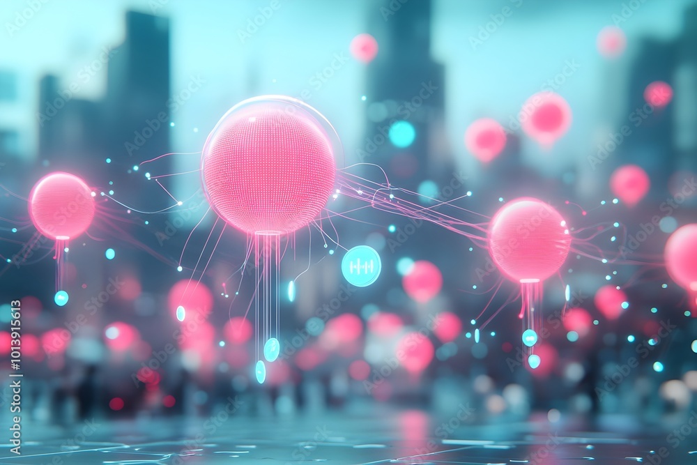 Poster ethereal digital realm with data lattices and luminous connectivity prismatic fractals dancing strin