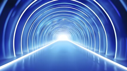 Obraz premium Tunnel structure in blue hues representing data and communication in abstract geometric pattern, AI generated