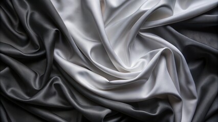 Fototapeta premium Abstract black and white silky fabric with soft, flowing folds.