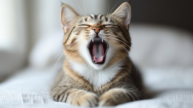 portrait, fell, g&auml;hnen, aufwachen, schlafen, kater, katze, tier, haustier, felino, k&auml;tzchen, h&uuml;bsch, einheimisch, auge, fell, haustier, katze, getigerte katze, portrait, gesicht, kopf, tier, wei&szlig;, bli