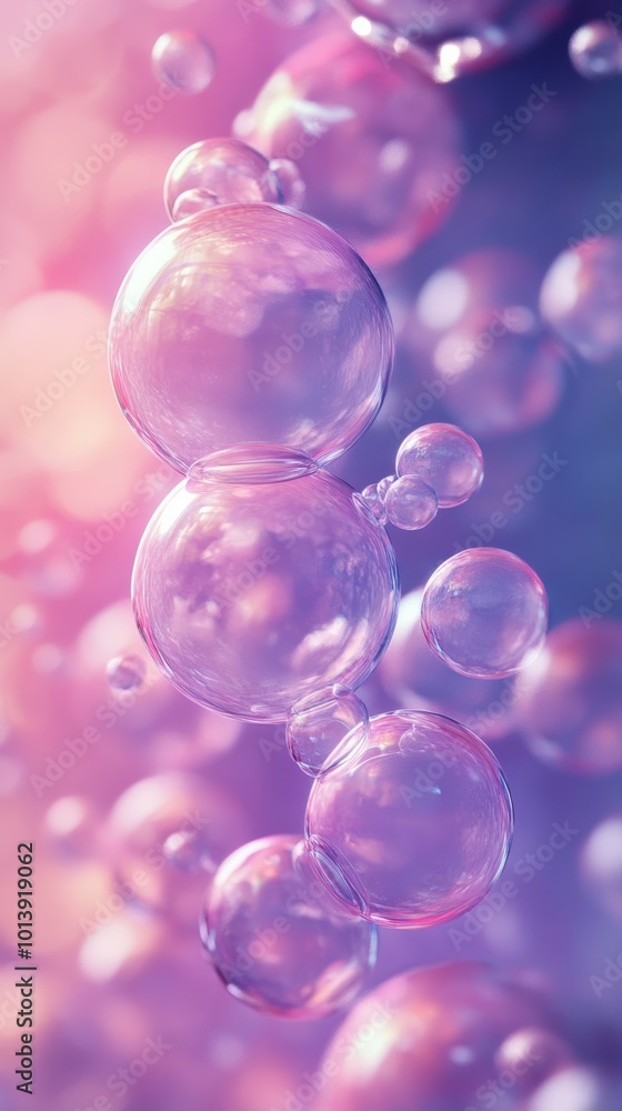 Poster iridescent floating bubbles in abstract background