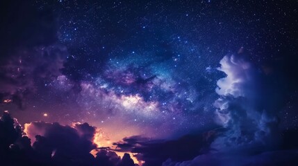 Obraz premium Night sky with stars and clouds. Ilustration generated by ai