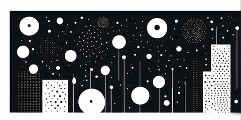 Black and white minimalist wallpaper illustration in geometric shapes symbolizing fun and ease, AI generated