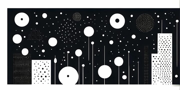 Black and white minimalist wallpaper illustration in geometric shapes symbolizing fun and ease, AI generated