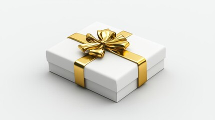 Obraz premium Elegant white gift box with a shiny golden ribbon, perfect for special occasions.