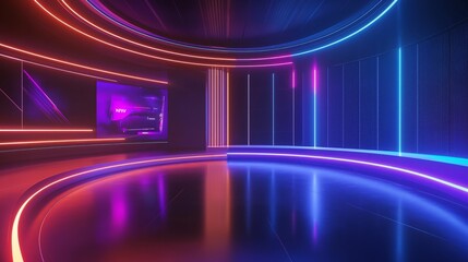 3D Virtual TV Studio News, Backdrop For TV Shows TV On Wall. News Studio Background