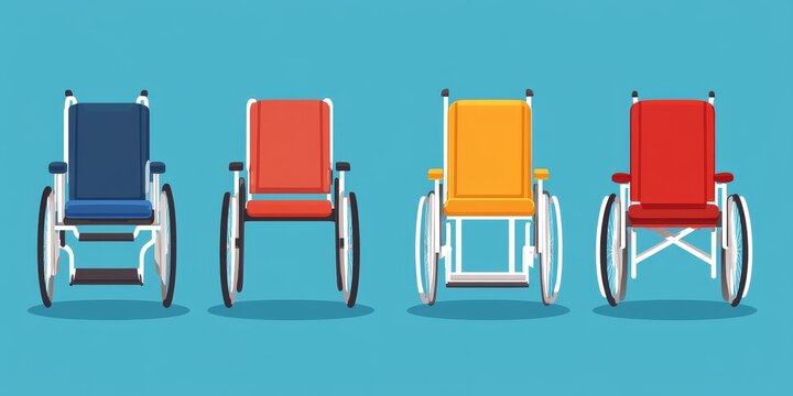 Wheelchair Accessibility: Illustrate a variety of wheelchairs available in a rehab center, highlighting accessibility and mobility solutions for patients.