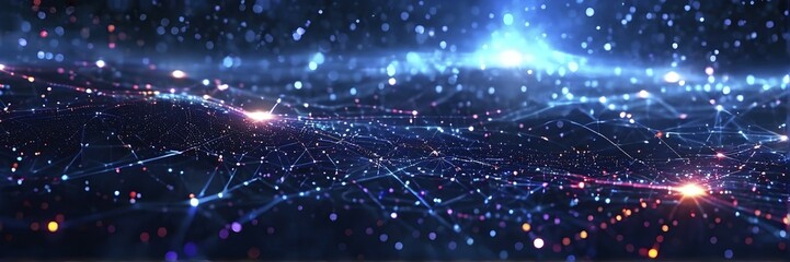 Abstract digital background with glowing dots erratically connecting and disconnecting ar31, AI generated, vibrant, colorful, calm, meditation