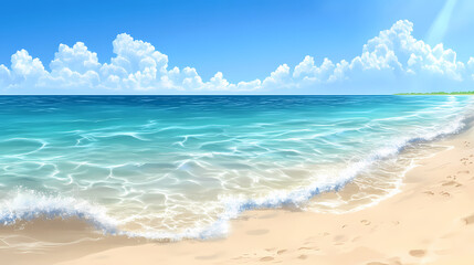 Beach background with a pristine, white sandy beach and crystal clear water. Crystal Clear Waters. Illustration