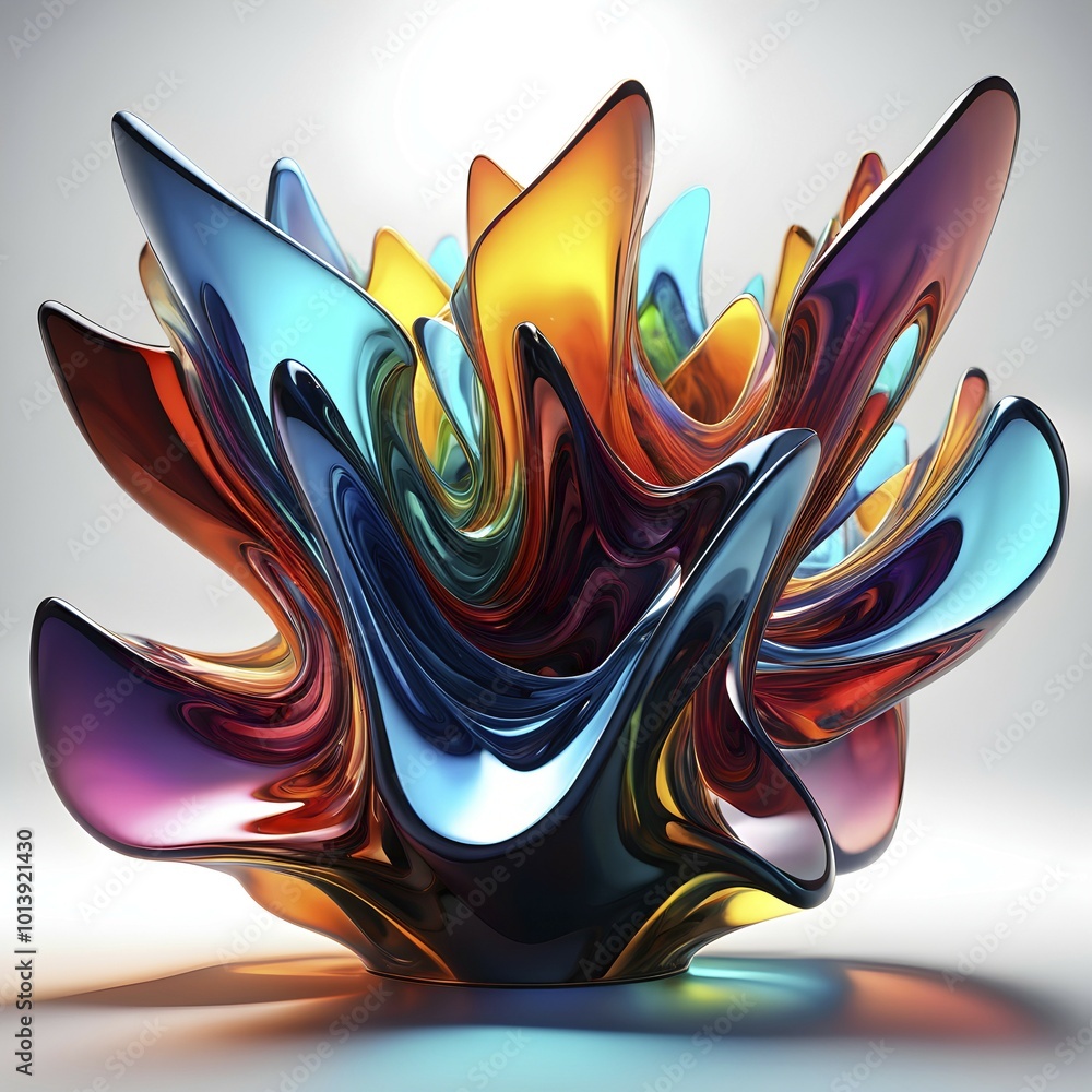 Poster 3d rendering of vibrant colored abstract changing glass design in an ornament structure, ai generate