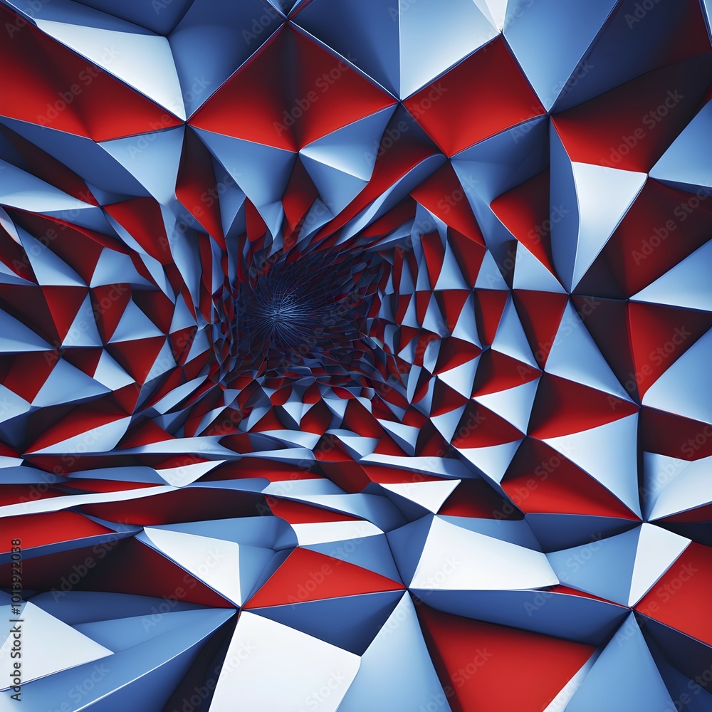 Fototapete abstract rendering of organic grid structure in a complex pattern in blue and red colors, ai generat
