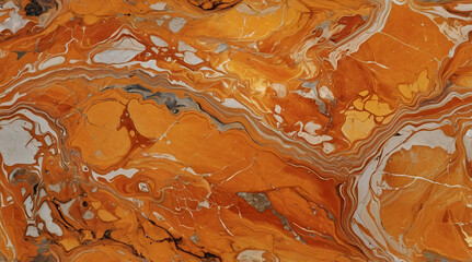 Orange Marble Surface with Natural Swirls and Textured Patterns