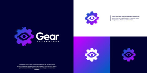 abstract gear and eye logo, digital services, vector graphic design.