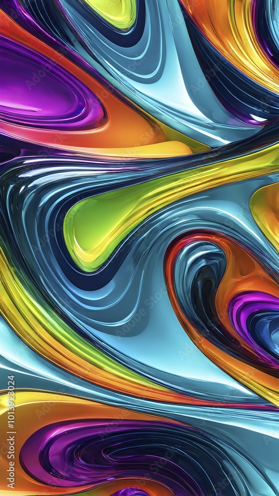 Poster 3d rendering of vibrant colored abstract changing glass design in an ornament structure, ai generate