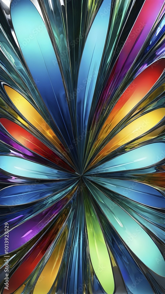 Aufkleber 3d rendering of vibrant colored abstract changing glass design in an ornament structure, ai generate